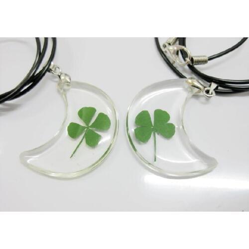 FREE SHIPPING 48 pcs fancy Four Leaf Clover necklace Moon Style Shape real plant specimen