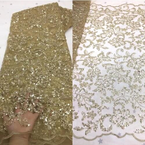 African Lace Fabric French Mesh Lace Fabric With Sequins and beads J-688689 Nigerian Lace Fabric For Wedding Dress Material