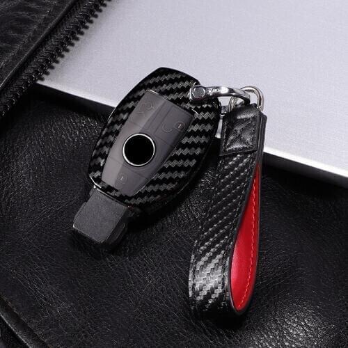 Carbon fiber +PC car key cover case for Mercedes benz CLS CLA GL R SLK AMG A B C S class Remote holder accessories keychain