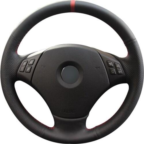 Black Natural Leather Red Marker Car Steering Wheel Cover for BMW E90 320 318i 320i 325i 330i 320d X1 328xi 2007