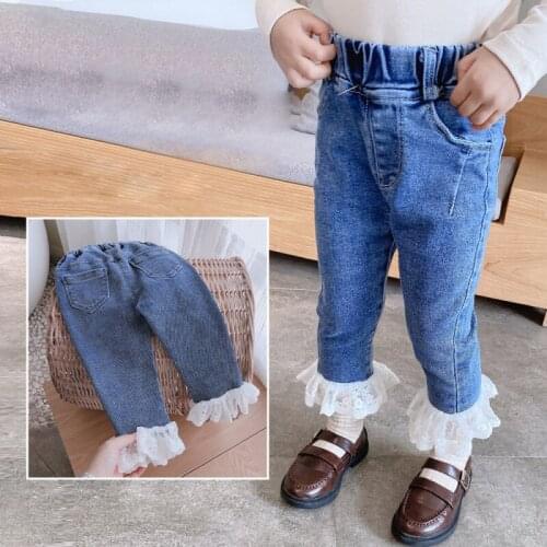 0-6Y Jeans For Girls Children Jeans Girls' Lace Trim Jeans Childrens Clothing For Girl Kids Pants Children Trouser Flared Pants