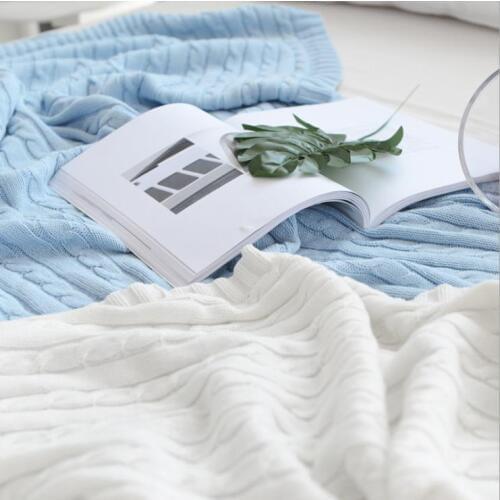 Hot sale high quality 100% cotton white, beige, brown, gray, red, green knit blanket for sofa/bed/home blanket for spring