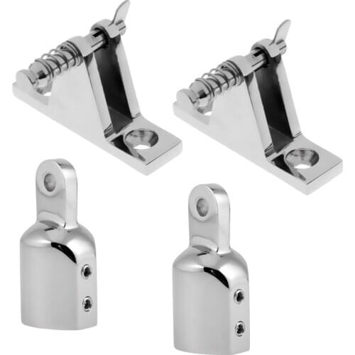 Pack 2 Marine Boat Deck Hinge Mount with 2Pcs 1'' Eye End Cap Bimini Top Fitting Hardware