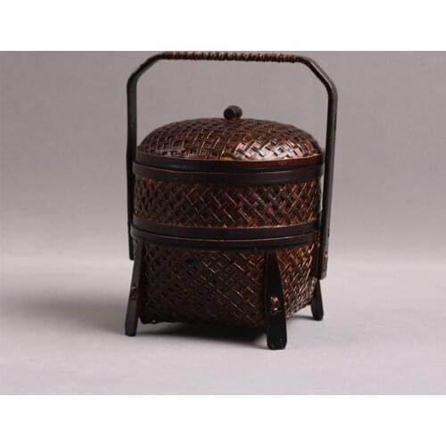 Chinese Traditonal Style Natural Bamboo Storage Box For Tea Set Cake Dessert Snack Outdoor Retro Handmade Portable Bamboo Basket
