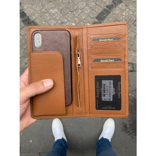 Karali Leather Phone Compartment The Kartlıkl Tan Genuine Leather wallet
