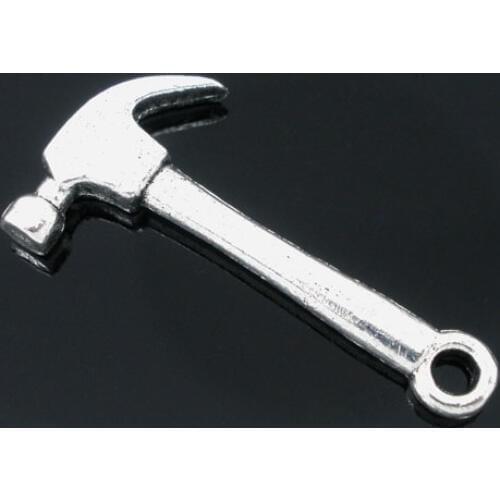 Lovely 50 PCs Silver Color Hammer Charms Pendants 25x13mm Findings (B04563)