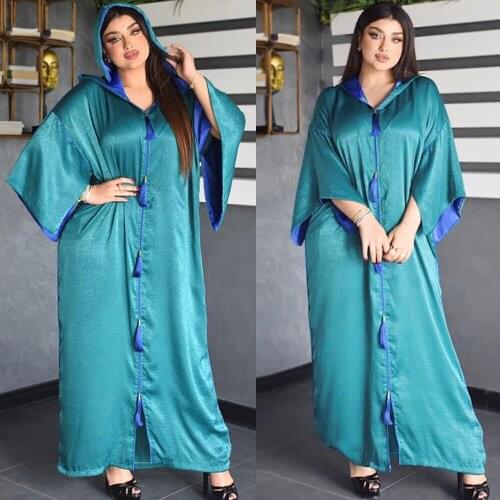 Moroccan Kaftan African Dashiki Women Muslim Hooded Maxi Dress Tassel Abaya Dubai Party Gown Islamic Clothing Arab Robe Jalabiya