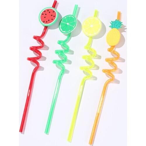 4pcs/set Reusable PVC Drinking Straws Cute Fruit Straws Hawaii Party Table Decor