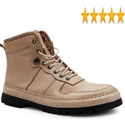 Mens Genuine Leather Work Vintage Safety Shoes 2021 Winter Autumn Fashion High Top Lace Up Motorcycle Biker Riding Ankle Boots