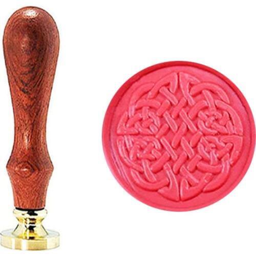 Vintage Decorative Celtic Knot Pattern Custom Picture Wedding Invitation Wax Seal Stamp Rosewood Handle Set