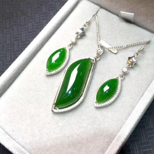 Pure natural s925 gold inlay and tian jade jixu suit set inlaid design willow pendant horse eyes ear gift