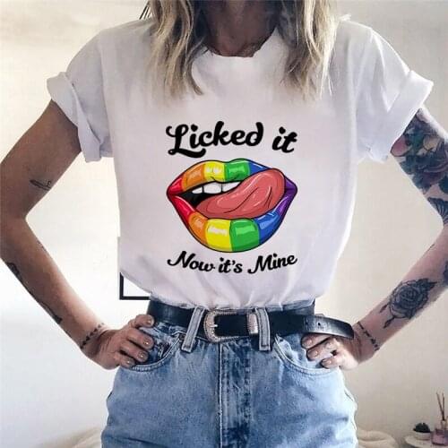 New Style Summer Red Mouth Lip Kiss Printed Girl Funny Female T-shirt Casual White Round Neck Ladies Tshirt