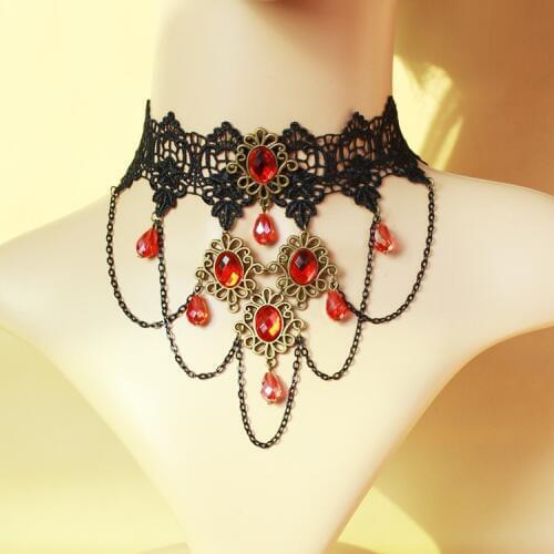 New Collares Sexy Gothic Chokers Crystal Black Lace Neck Choker Necklace Vintage Victorian Women Chocker Steampunk Jewelry