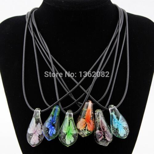Charming Flower Noctilucent Lampwork Glass Pendants Drop Murano Glass Necklace Choker for girl womens jewelry MN568