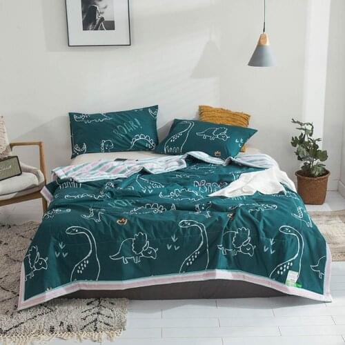 Papa&Mima Cartoon Green Dinosaurs Summer Air Conditioning Quilt StitchingThrows Blanket Washable Cotton Twin Queen Size