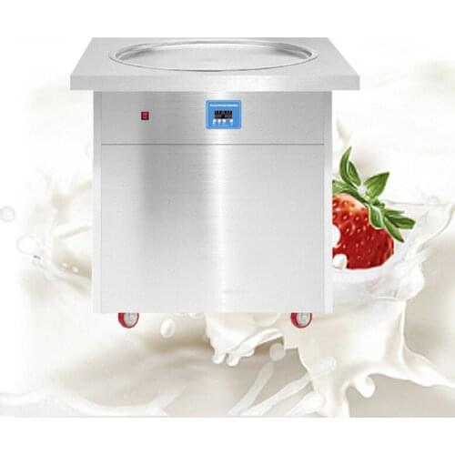 Single Round Ice Pan With 1 Topping Tanks Of Fried Ice Cream Roll Machine With Refrigerated Cabinet