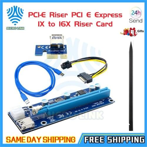 PCI-E Riser PCI E Express 1X to 16X Riser Card 60CM USB 3.0 PCI-E SATA to 6Pin Power Cable for BTC Bitcoin Mining Antminer Miner