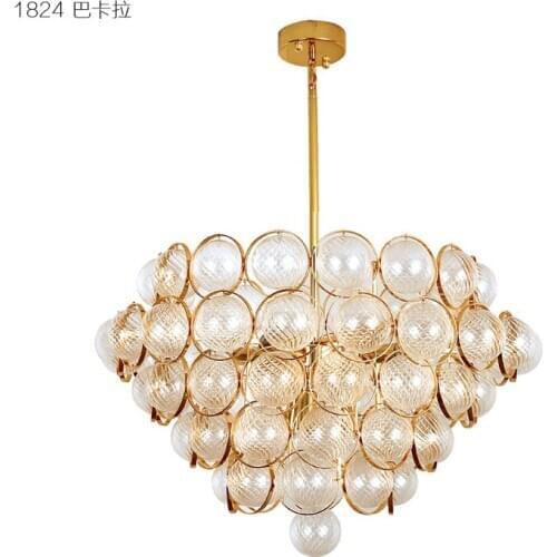 Postmodern light luxury glass chandelier Hong Kong style guest dining room bedroom study personality golden glass ball lamps