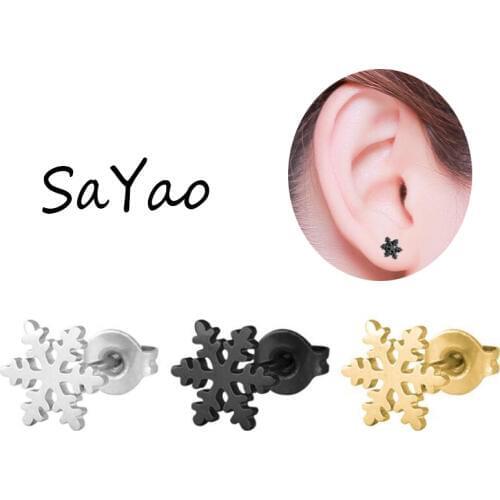 2Piece 2017 Stainless Steel Stud Earring 0.8mm Heart snowflake Earrings Tragus Ear Piercing Cute Love Earrings Men Women Gift