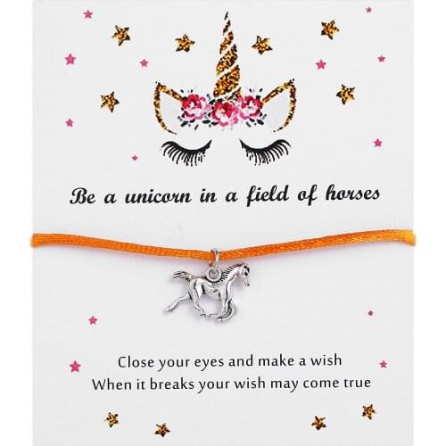 Unicorn Series Fashion cute silver Jewelry Unicorn pendant Charm Wax Cord Wish Card Adjustable Bracelets for friends gifts