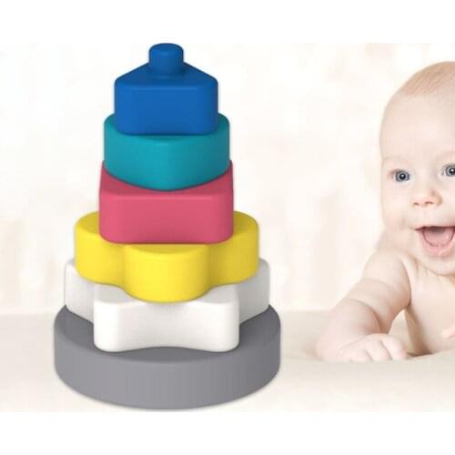 Silicone Stacking Blocks Nesting Circle Toy Soft Teethers for Baby Parent-Child Interaction Educational Activities Toy