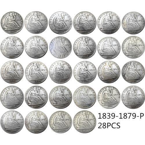 US Full Set Of(1839-1879 )P O CC 51pcs Liberty Seated Half Dollar Silver Plated Copy Decorate Coin