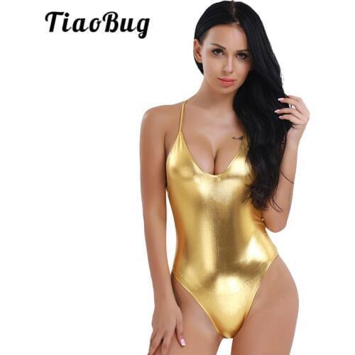 TiaoBug Women Patent Leather Professional Ballet Dance Leotard Sexy Bodycon Adult Gymnastics Leotard Sports Bodysuit Dance Wear