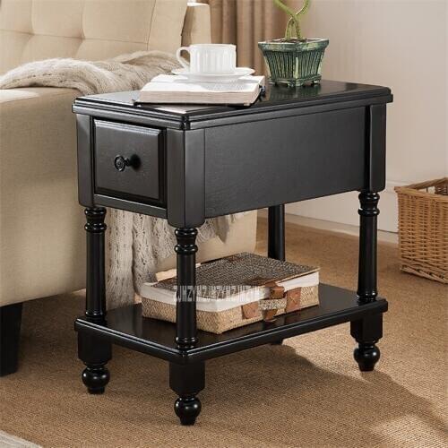 TS-980 Living Room MDF Solid Leg Wood Coffee Table End Table Creative Rubber Wood Side Table Small End Table With 1-Drawer