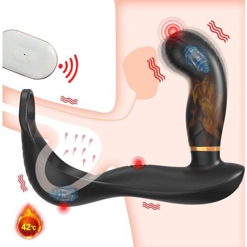 Vibrating Penis Massager Ring Anal Vibrators Heating Male Prostate Massager Remote Control Testicle Stimulator Sex Toys For Men