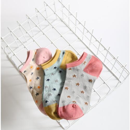DONG AI 3 Pairs Lovely Women Girl Silk Soft Ankle Sock Breathable Star Pattern Casual Summer Autumn Short Cute Sox Low Cut Sock