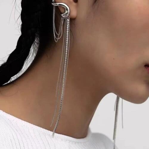 IOY IRENE Punk Tassel Rhinestone Drop Earrings For Women Hyperbole Irregular Metal Crystal Chain Earrings Jewelry 2021