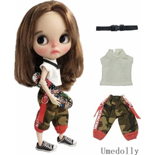 1 Set New Fashion Tops + Camouflage Pants Outfits for Blyth Doll Clothes Accessories