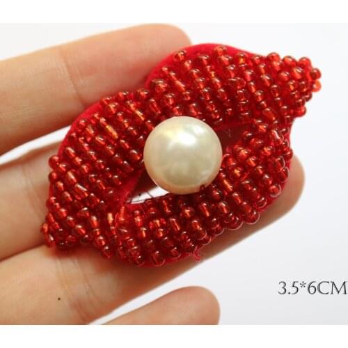 1pc DIY fashion pearl mouth Patches for clothing Embroidery Sequins lip patches for clothes bags decorative parches appliques