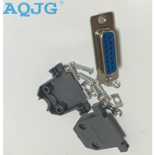 10pcs/L Parallel Serial Port DB15 15 Pin 15 Way D Sub Female Solder Connector Male Plastic Assemble Shell Cover VGA Adapter AQJG