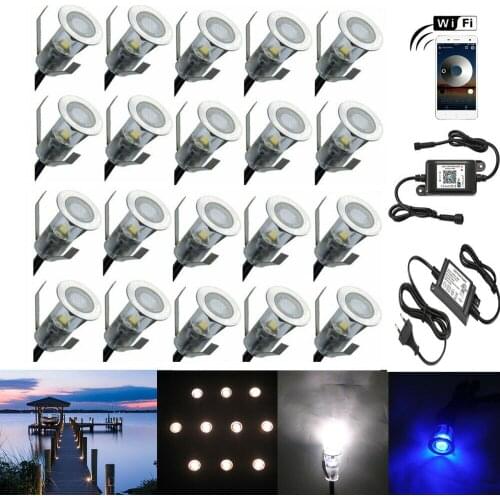 20Pcs/set 12V Smart WIFI APP Voice Controller Dimmer Timer 19mm LED Decking Terrace Step Stair Kitchen Patio Lights Low Voltage