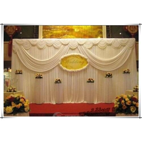 3M*6M white ice silk wedding backdrop curtain with swags Wedding Props Satin Drape pleated Wedding Stage Decorations Backdrops
