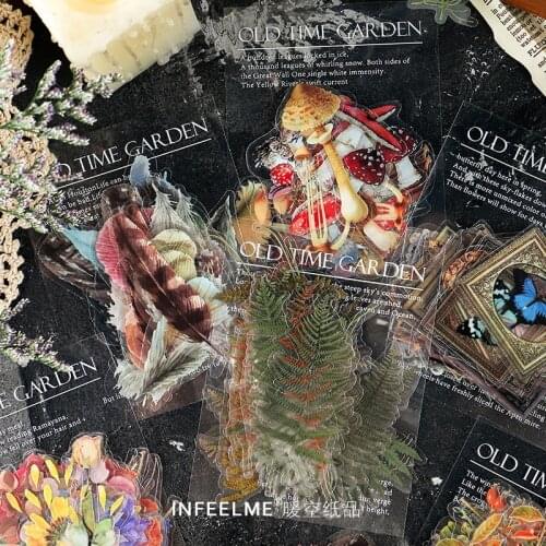 40pcs/lot Vintage Flower Mushroom Stickers Junk Journal Vintage Butterfly Feather Decorative Stickers Album Scrapbooking Sticker