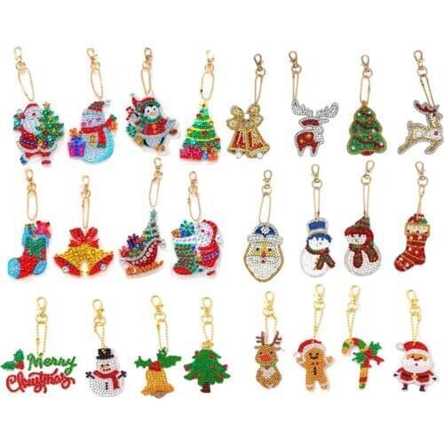 24pcs DIY Diamond Painting Keychain Christmas Pendant Full Drill Special Shaped Diamond Embroidery Cross stitch Xmas Gift