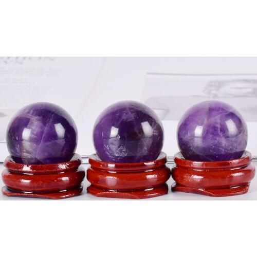 Amethyst Ball 25 mm& Wooden base Natural Crystal Sphere Mini Stone Bead Decoration Figurine Chakra Healing Massage Reiki Decor