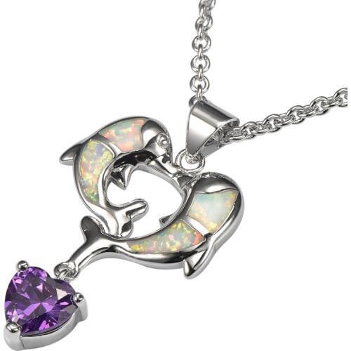 White Fire Opal Purple Crystal Zircon 925 Sterling Silver Pendant P203