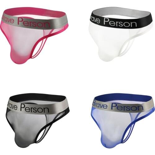 Seamless Mens Thongs Underwear G-String Low Rise See-Through Bulge Pouch Briefs Letter Print Wide Elastic Waistband Underpants