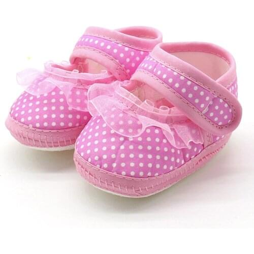 Newborn Infant Baby Dot Lace Girls Soft Sole Red Shoes Prewalker Warm Casual Flats Shoes Print Cotton Fabric Fashion Baby Shoes