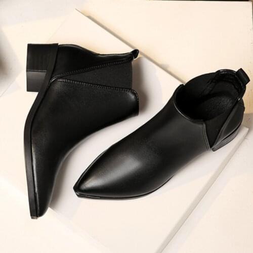 Plush Fur Winter Boots Women Cold Proof Leather Botines Slip On Strecth Ankle Botas Mujer Metal Pointed Toe Snow chelsea Booties