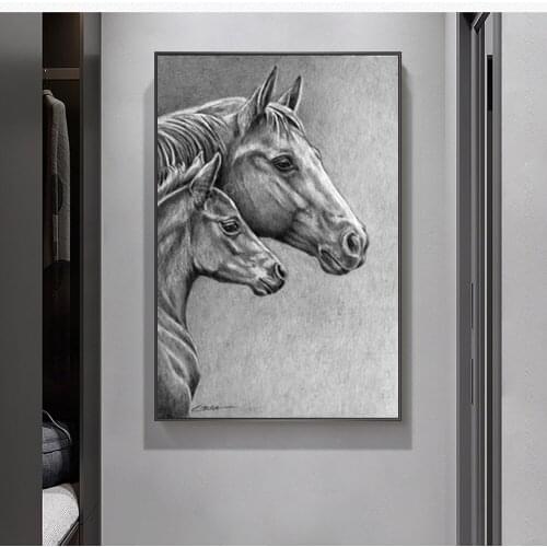 Black and White Realistic Pony Animal Realistic Poster Mural Family Bedroom Childrens Room Wall Decoration Canvas Art No Frame