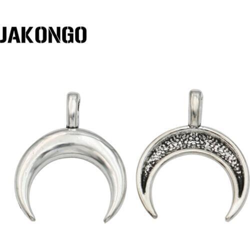 JAKONGO Tibetan Silver Plated Horn Charms Pendants for Bracelet Accessories Jewelry Making Handmade 20x17mm
