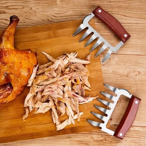 Stainless Steel Meat Claws BBQ Fork Claws Meat Shredder Heat Resistantfor Shredding Meat with Wood Handle BBQ Accessories