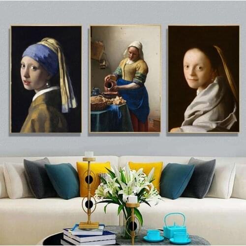 Collection of Paintings By Johannes Vermeer A Girl with A Pearl Earring Wall Pictures for Living Room Frameless Mirrors
