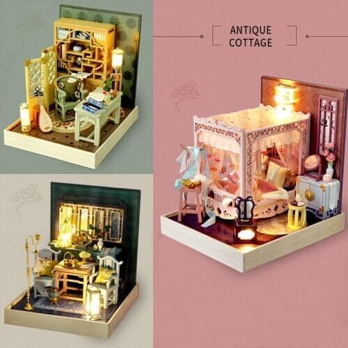 Diy Wooden Miniature Dollhouse Kit Antiquity House Model Building Birthday Gift Toys For Children Roombox Doll House Furniture