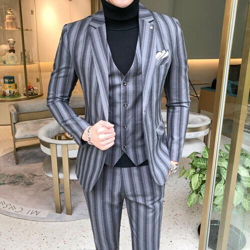 2020 Mens Tuxedos Hot Sale Printed 3 Pieces Formal Slim Fit Mens Suit （Jacket+Vest+Pants