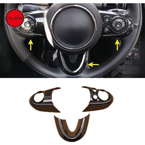 Set of 3pcs ABS Steering Wheel Trim Cover Frame Sticker for F54 F55 F56 F60 Mini Cooper Decor with Carbon Fiber Texture Acce